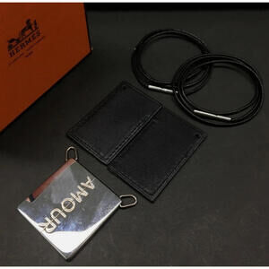 Hermes AMOUR Couple Split Necklace Symbol Pendant Set Silver w/ Box and Holders